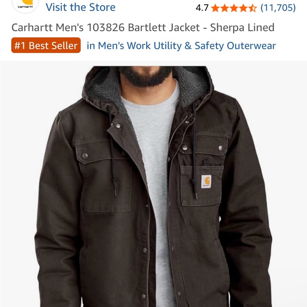 Carhartt Men's Dark Brown Bartlett Jacket 103826 Sherpa Lined XXL Tall - Picture 3 of 3